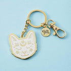 White Cat Face Hard Enamel Keyring Cute Gold Metal Charm