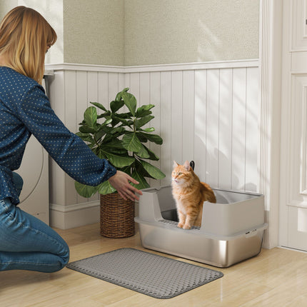 PawHut High-Sided Stainless Steel Cat Litter Box with Scoop