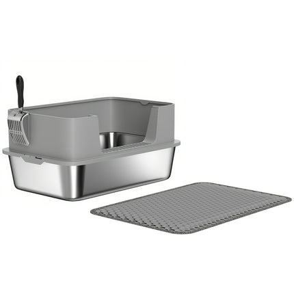 PawHut High-Sided Stainless Steel Cat Litter Box with Scoop