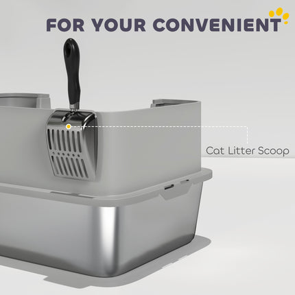 PawHut High-Sided Stainless Steel Cat Litter Box with Scoop