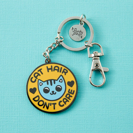 Punky Pins Cat Hair Don't Care Enamel Keyring with Ring