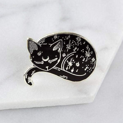 Mystical Cat Hard Enamel Pin Silver-Plated Cute Cat Badge