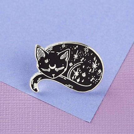 Mystical Cat Hard Enamel Pin Silver-Plated Cute Cat Badge
