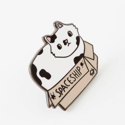 Spaceship Cat in a Box Hard Enamel Pin Cute Gift
