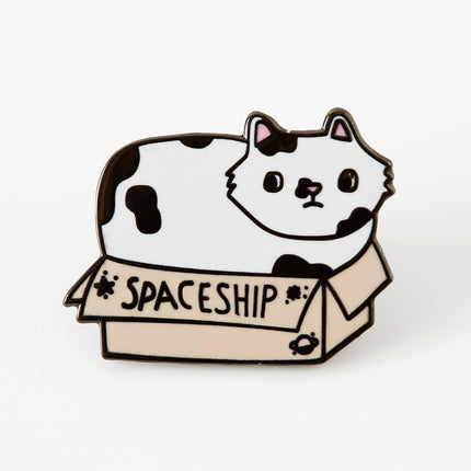 Spaceship Cat in a Box Hard Enamel Pin Cute Gift